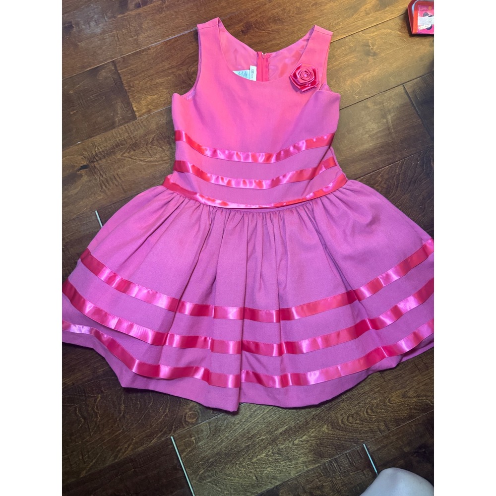 Bonnie Jean Girls Pink Satin Ribbon Trim Sleeveless Party Dress Size 14 R42386-A